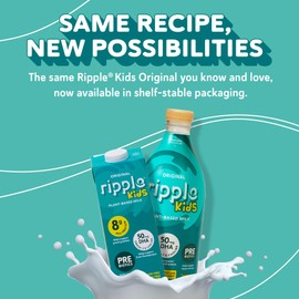 Ripple Plant Based Milk | 8g of Pea Protein | Shelf Stable | Vegan & Non GMO | Dairy, Soy, Nut, Gluten, & Lactose Free ((Pack of 6), Kids Original)