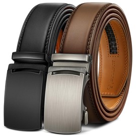 BULLIANT Men belt 2Pack,Leather Ratchet Belt for Gift Men Dress Casual Jeans 1 3/8",Cut for Fit(Black/Tawny,32"-38" Waist Adjustable)