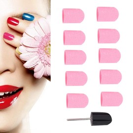 10 Sanding Caps + 1 Cap Carrier Set, Cap Grinder Rubber Carrier Foot Care Nail Care, Electric Nail Drill Pedicure Machine Accessories, Cutter Attachment Callus Grinder for Manicure (Pink)