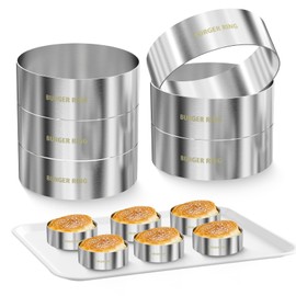 Hamburger Bun Rings, Burger Mold, 4.2 inch Large Ring Molds for Cooking, Set of 6, Nonstick, Made of Food Grade 304 Stainless Steel, Cooking Rings for Fried Eggs, Crumpets, Pancakes, Muffins and More