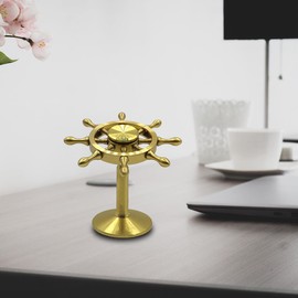 XQIGI Brass Spinner Ship Wheel, Kinetic ​Desk Toy Spin with Stand, High Speed Bearing Metal Hand Spinners Anxiety Finger Tabletop Toys Gyro （Small）