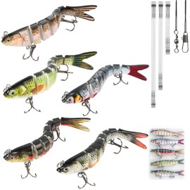 DONQL 5PCS 8-Segment Jointed Swimbait, Bionic Fishing Lures with 3 Size Fishing Leaders, Slow Sinking Swimming Lure, Lifelike Swimming Bait Freshwater Saltwater for Bass Trout Walleye Pike