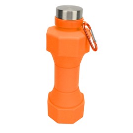 Collapsible Water Bottle 650ml Dumbbell Shaped Foldable Portable Sports Water Bottle with PP Lid for Outdoor Travel Gym Fitness Hiking Orange