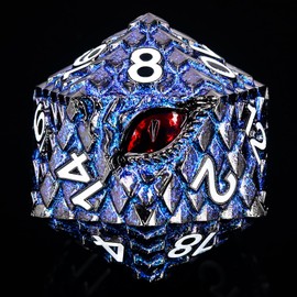 Metal D20 DND Dice Set - Dragon Scale Metallic 20 Sided Giant Polyhedral Dice,35mm Large Dragon Eye Metal D&D Dice Set for Dungeons and Dragon Tabletop Game(Blue Glitter Dragon Scale)
