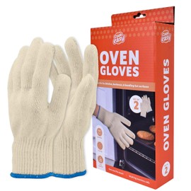 Cook Easy Oven Gloves with Fingers, Heat Resistant Gloves for Cooking, Oven Safety Mitts Grill Gloves, BBQ Gloves for Kitchen Barbecue Smoker & Camping, Beige Safety Glove Indoor Outdoor (1 Pair)