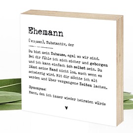 Wunderpixel® Holzbild Definition Ehemann - 15x15x2cm zum Hinstellen/Aufhängen, echter Fotodruck mit Spruch auf Holz - schwarz-weißes Wand-Bild Aufsteller Zuhause Büro zur Dekoration Geschenk-Idee