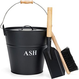 Ash Bucket with Lid, Shovel, and Broom, 3.5-Gallon Metal Bucket with Lid, Fireplace Ash Bucket, Coal Bucket for Wood Stove Accessories Ash Can for Fire Pits, Hearth, Wood Burning Stoves