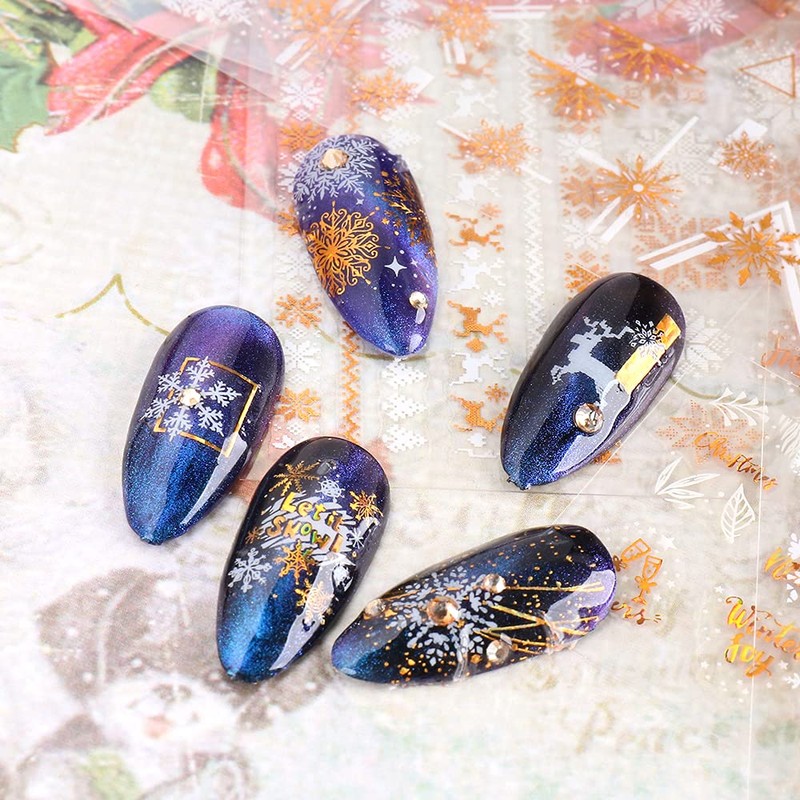 LANODO 8 Pieces Nail Stickers Beautiful 3D Snow Flower Nail