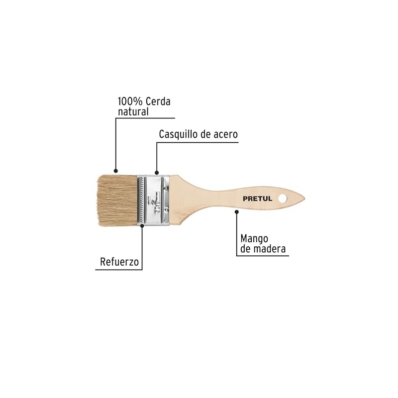 Pretul BRE-2, Brocha económicas, mango de madera, 2"