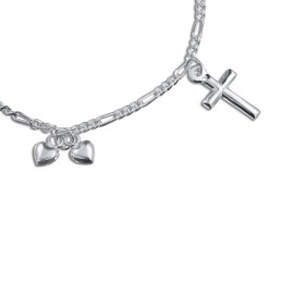 Bling Jewelry Dainty Traditional Christian Religious 5 Way Hanging Cross Bracelet for Teenagers Women Figaro Chain Polished .925 Sterling Silver 7 Inch Wrist, Sterling Silver, Other.