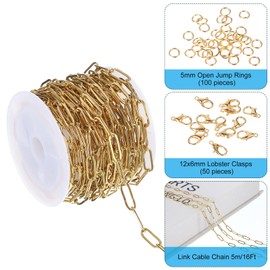 PATIKIL Stainless Steel Jewelry Chain, 16Ft 4mm Oval Link Cable Chains for Necklace Earring Bracelet Findings Jewelry Making Trucker Hat Chains, Gold