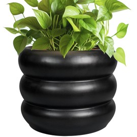 SQOWL Ceramic Pot for Plants 8 Inch - Indoor Plant Pot with Drainage Hole Planter for Outdoor Plants Modern Flower Pot Round Planter for House Home Decor Living Room Black