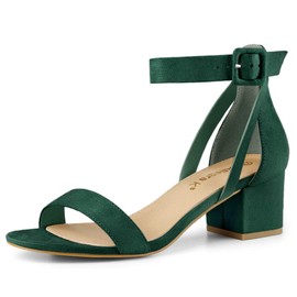 Allegra K Women's Ankle Strap Block Low Heel Green Sandal 9.5 M US