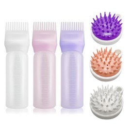 FIHODONE 3 Hair Oil Applicator Bottle 3 Scalp Massager,Root Comb Applicator Bottle Graduated,Hair Dye Brush 120ml,Hair Massager Scalp Shampoo Brush(Pink+White+Purple)