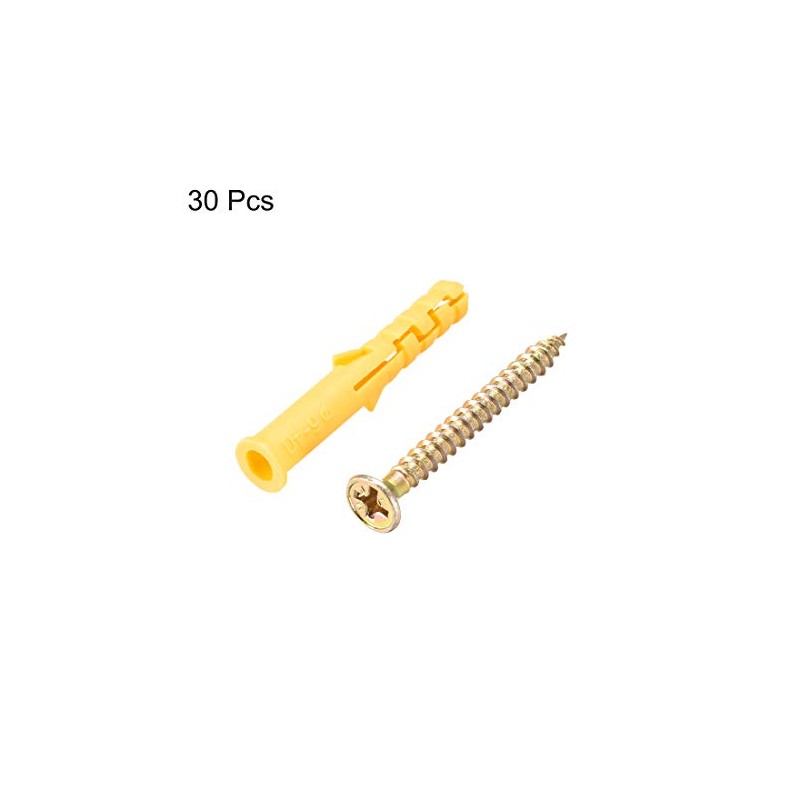 uxcell 6mmx40mm Plastic Expansion Tube for Drywall with Screws Yellow