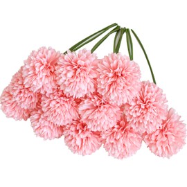 ONLY ART 12pcs Pink Flowers Silk Ball Chrysanthemum Artificial Flowers 12.5" for Home Kitchen Wedding Party Decorations New Year Spring