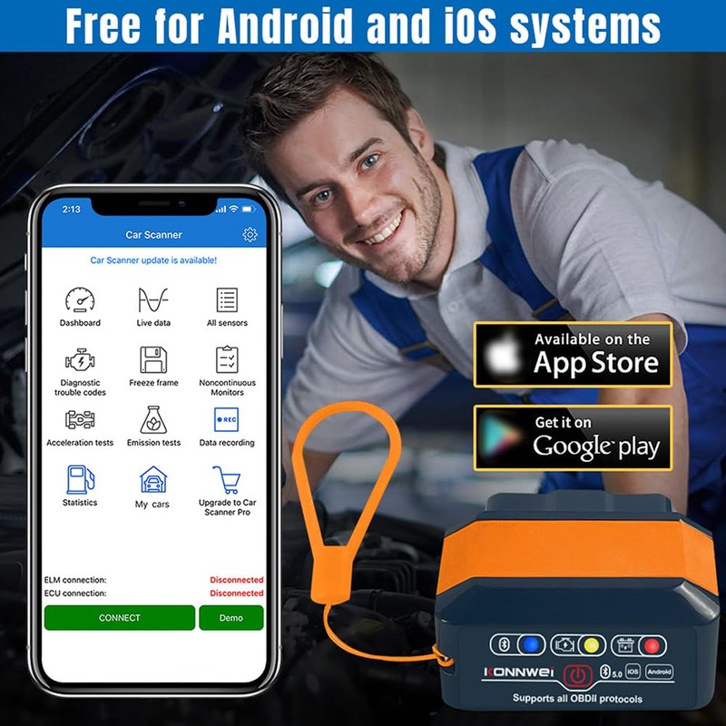 vsshe OBD2 Diagnostic Tool OBD Bluetooth 5.0 Adapter: Wireless Car