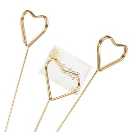 JEUIHAU 100 Piezas Soportes de Alambre en Forma de Corazón, Metal Dorado de 34 cm para Tarjetas de Lugar, Fotos y Menú en Bodas y Eventos