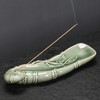 9“ Long Celadon Bamboo Root Shaped Incense Stick Holder, with
