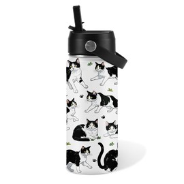 Cat Gifts for Kids - 16 Oz Kids Water Bottle with Straw Lid, Stainless Steel Insulated Tumbler, Leak Proof, BPA-Free, for Boys, School, Travel - Cow Cat Lovers Children Birthday Gifts Cups(1pc)
