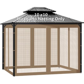Gazebo Universal Replacement Mosquito Netting, Outdoor Canopy Net Screen 4-Panel Sidewall Gazebo Curtains, with Zippers, Easy to Install, Fit for Most Gazebo Canopy, Patio, Khaki (10' X 10')