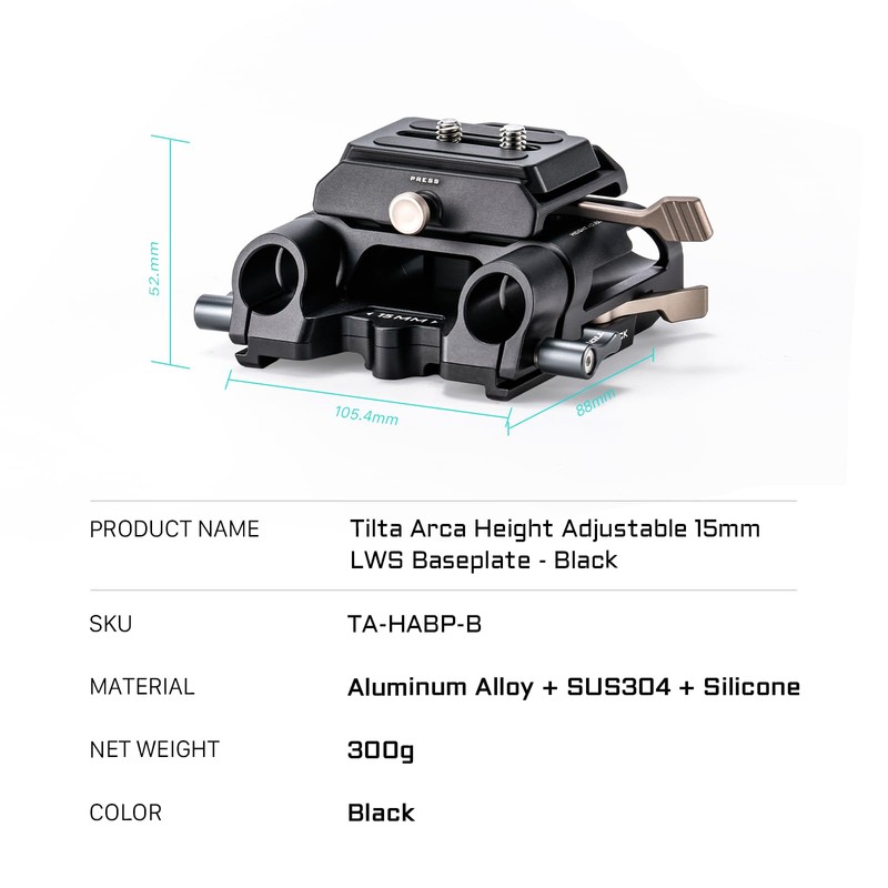 Tilta TA-HABP-B LWS Arca Base Plate Height Adjustable Quick Release