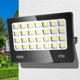 ANNIFUNLY LED Outdoor Spotlight, 100 W, 10000 lm, Super Bright Outdoor Spotlight, 6500 K Cool White LED Outdoor Floodlight, IP66 Waterproof Headlight for Garage, Garden, Courtyards, Workshop