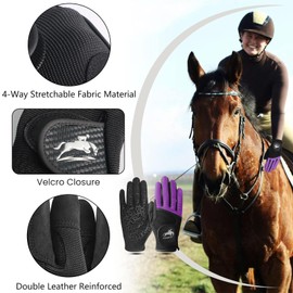Women's Horse Riding Gloves Stretchable Equestrian Gloves Horseback Youth Girls Anti Slip Touch Screen Breathable Lightweight for Biking Cycling Gardening Outdoor Fit All Seasons (Dark Purple, Medium)
