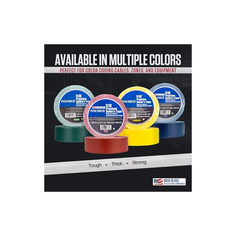 Polyken Vinyl Coated Cloth Premium Gaffer's Tape, 11.5 mil Thick,