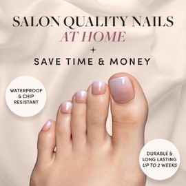 Glamnetic Press On Toenails - Fiancéd | Classic Black French Tip Fake Toe Nails with a Glazed Finish | 16 Sizes - 32 Toe Nail Kit with Glue