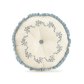 Modern Heirloom Collection Charlotte Round Embroidered Decorative Pillow 14'' Bedspread, Blue