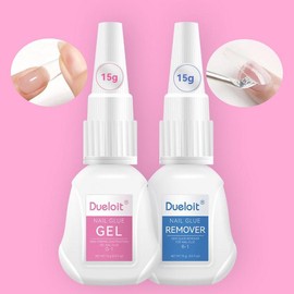Dueloit Nail Glue & Remover Kit (2 Counts/set), Quick-drying & Long-lasting and Strong Nail Art Gel, Professional Nail Art & Polish Remover, Christmas Gift