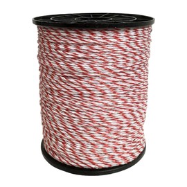 ALI2 Electric Fencing Conductor Wire, 6 Strand Polywire Electric Fence Wire Reel Nylon Stainless Steel, Cattle Sheep Horse Pets Crop Protection Pest Deterrent (Red and White 6-Strand 200m)