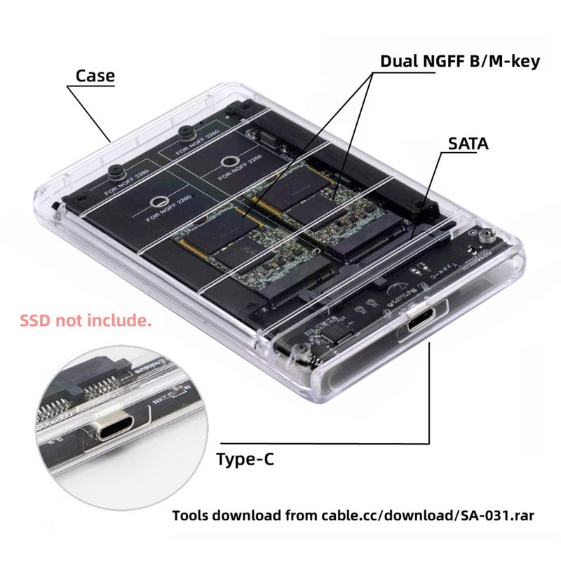 cablecc Dual NGFF B+M-Key M.2 SSD Card JBOD Raid0 Span
