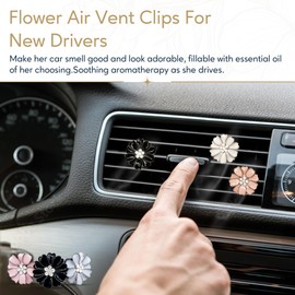 GiftGet Cute Car Air Fresheners Vent Diffuser, 3-Pc Flower Air Vent Clips for Essential Oils, New Car Gifts for Teens, Car Gifts for Women, Commuter Gifts, Gift Boxed