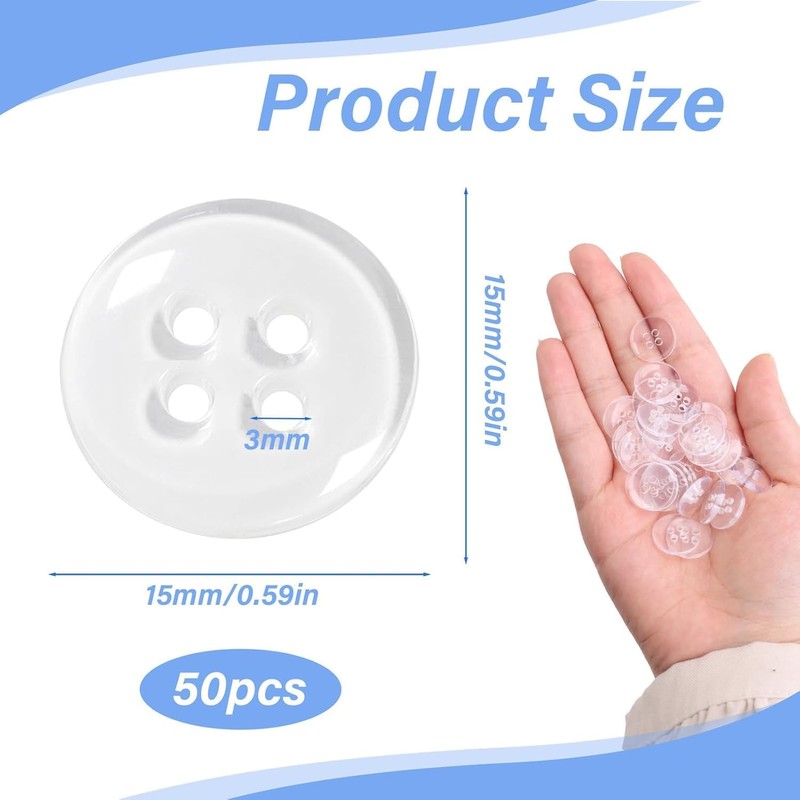 Dumhuts Pack of 50 Clear Round Resin Buttons 4 Hole