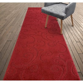Custom Length Hallway Carpet Runner Rug, Slip Resistant, 26 Inch Wide X Your Choice of Length, Scroll Burgundy, 26 Inch X 12 Feet, Sold and Priced Per Foot