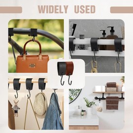 VARKAGE Pack of 6 Hooks for Clothes Rail, Clothes Hook Rail with Leather Loop, S Hooks, Clothes Rail for Wardrobe, Clothes Rail, Kitchen, Bathroom