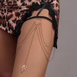 Zeshimb Gold Thigh Chain Layered Leg Chain Multiple Circle Charm Leg Chain Stretch Thigh Body Chain Boho Beach Bikini Thigh Leg Chain Rave Party Prom Body Jewelry Accessories for Women Girls, one size, Non-Precious Metal, no gemstone