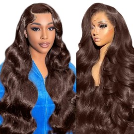 32 Inch Wear And Go Glueless Wigs Human Hair Pre Plucked Pre Cut 200% Density Brown Lace Front Wigs 9x6 Chocolate Brown Human Hair Wig For Women Bye Bye Knots Brown Body Wave Wigs Glueless Wear And Go