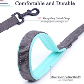 VIVAGLORY Padded Handle Dog Leash, Heavy Duty 4ft Long Double Handle Leash Reflective Safety Training Leash Walking Lead for Medium to Large Dogs, Grey