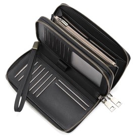 GAEKEAO Women's Large Leather Purse, Large Purse, Women's Purse, Many Compartments & Coin Compartment with Zip, black