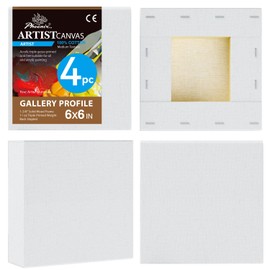 PHOENIX 6x6 Inch 4 Pack Gallery Canvas - Small Square 1.5 in Thick Canvases for Painting - Deep Edge 100% Cotton 11 Oz. Gesso Primed White Blank Professional Canvas Oil & Acrylic Paints