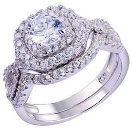 Newshe Wedding Band Engagement Ring Set for Women 925 Sterling Silver 1.8Ct Round White Cz Size 5