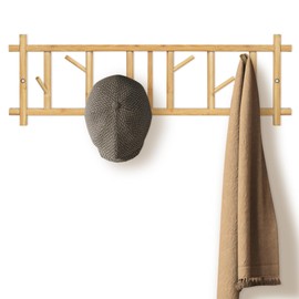 Dezyfurni Bamboo Coat Rack Wall Mount with 12 Rotating Hooks for Entryway, Bathroom, Bedroom, Farmhouse Style Coat Hooks for Jackets, Towels, Keys, Rustic Home Decor, 2Pack