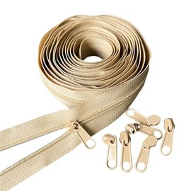 YaHoGa #5 Beige Nylon Coil Zipper Tape Roll by The Yard Bulk 10 Yards with 25pcs Pulls for Sewing Tailor DIY Craft Bags Purses Tents Pillows (NSS)