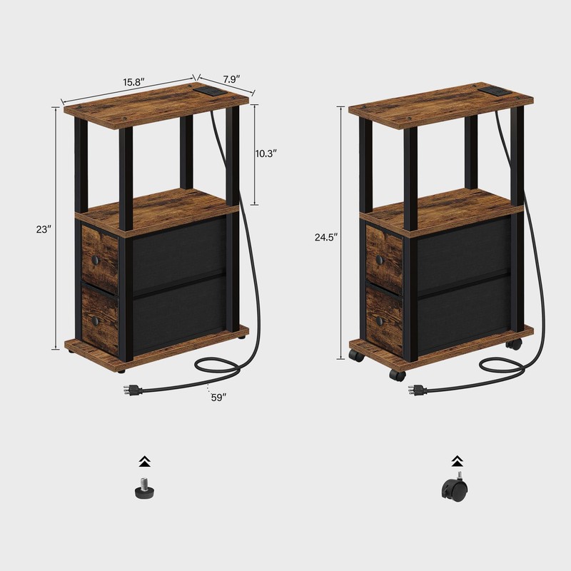 TUTOTAK Small Narrow End Tables, Side Tables with 2 Fabric