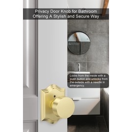 Goldenwarm 6 Pack Heavy Duty Privacy Door Knobs for Bedroom and Bathroom - Zinc-Alloy, Brushed Brass/Gold Interior