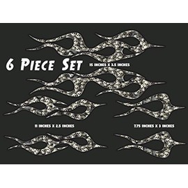 Flame Decals - Devil's Tails w/Skulls - 6pc Set for Harley Davison Sportster dyna Glide softail Honda Shadow Fury Yamaha V-Star Virago Kawasaki Vulcan Suzuki Boulevard Indian Scout