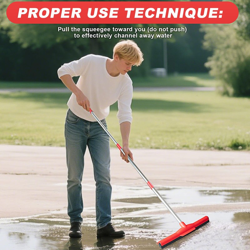 Water Broom & Floor Squeegee Scrubber with 51" Adjustable Pole
